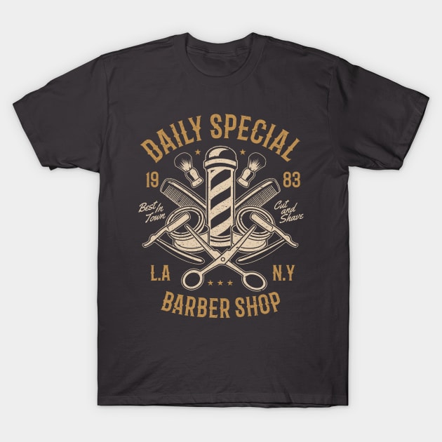 Daily Special Barber Shop Design T-Shirt by Jarecrow 